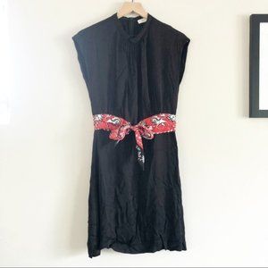 New Sandro Paris Black Mini Dress Red Sash Size 8